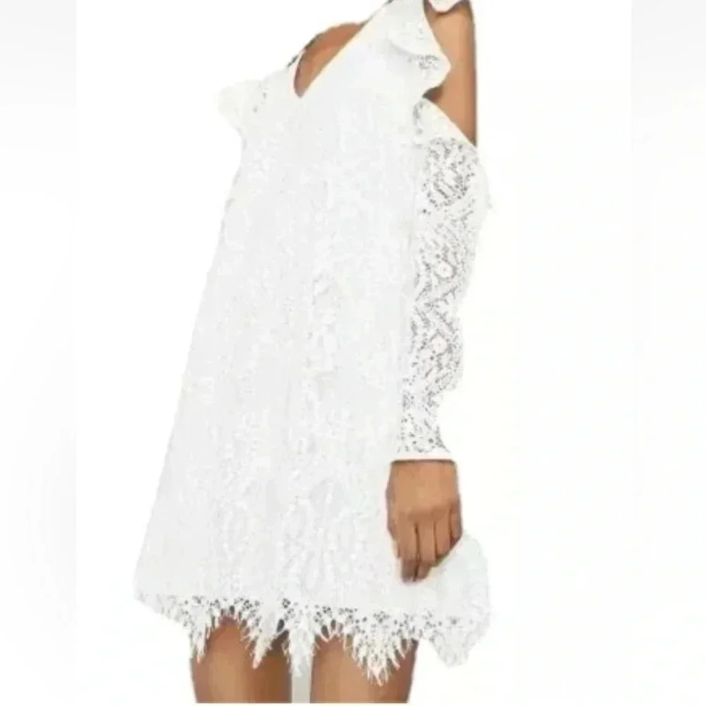BCBGMAXAZRIA Marian White Lace Cold-Shoulder Lace Dress Size XS Wedding